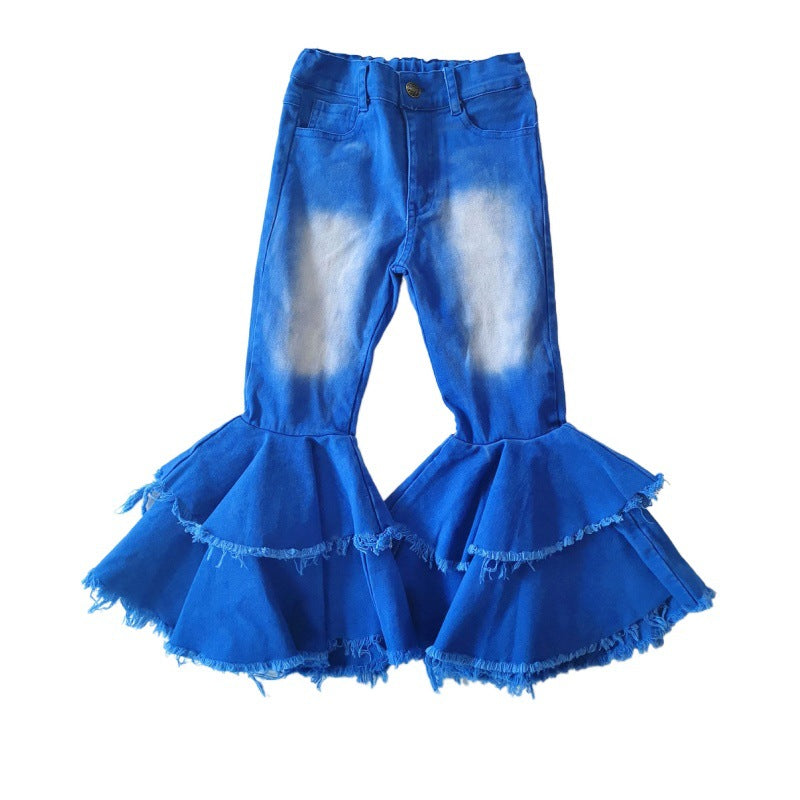 Wholesale Polyester Slim Fit Kids Girls Jeans Comfortable Double Layer Flares